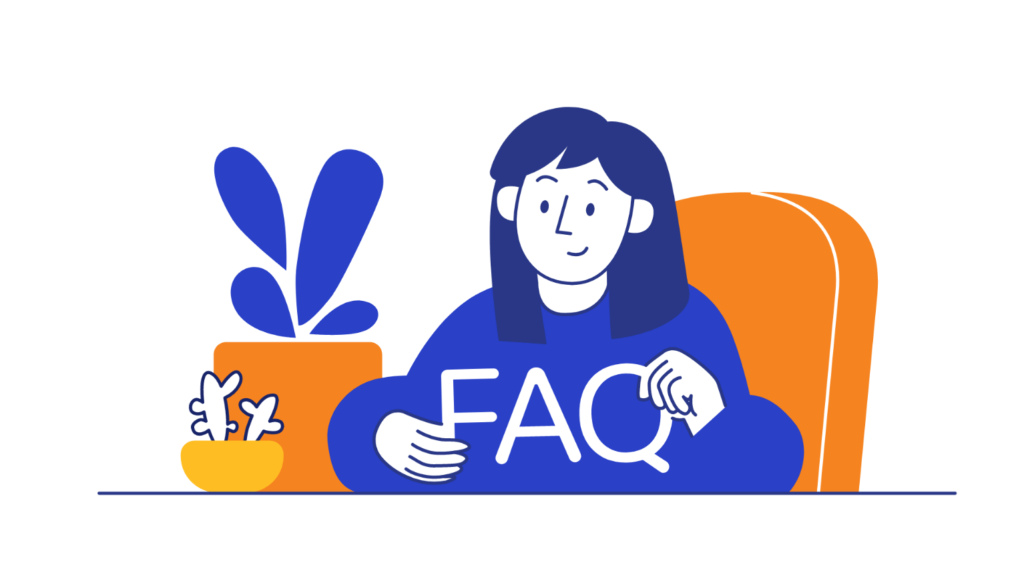 Woman holding FAQ banner 1 1